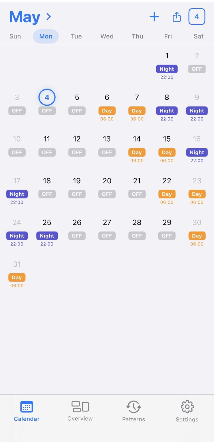 Shiftly calendar view